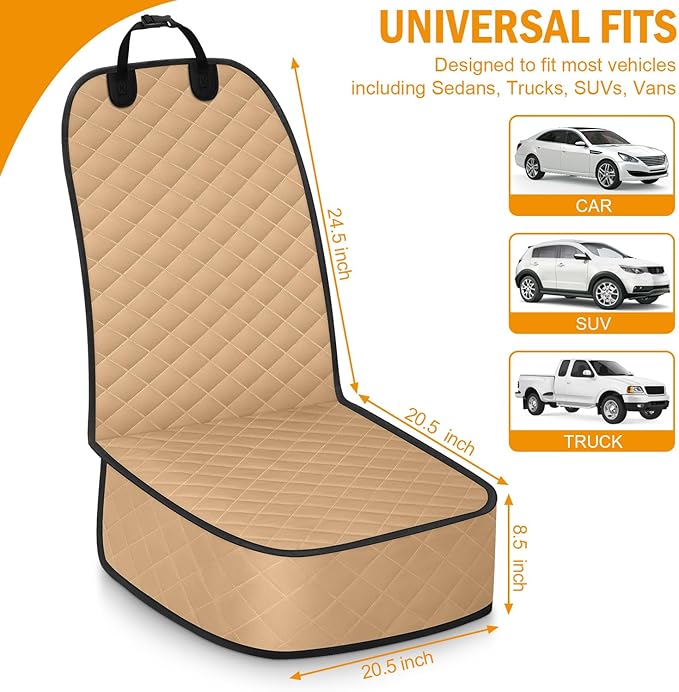 Dog Car Seat Covers Waterproof, Scratch-Proof Pet Front Cover for Cars, Nonslip Pet Passenger Seat Cover Protector, Universal Fit for Cars Trucks SUVs, Large, Grey