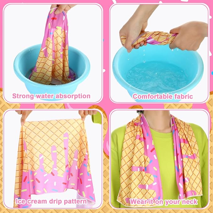 Breling 10 Set Baseball Cream Drip Cooling Towels with Bags 40"x12" Ice Cooling Towels Microfiber Sweat Sport Rags Absorbent Chilly Washcloth for Hot Weather Workout Yoga Gym Coach Sport Party Favors