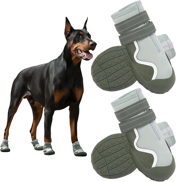 Dog Shoes Small Medium Large Size Dogs, Puppy Booties Paw Protector for Hot Pavement, Non-Slip Waterproof Rubber Reflective Strapped Boots (Green, Size 4#: (2.6 * 2.2) (L*W) for 31-40lbs)