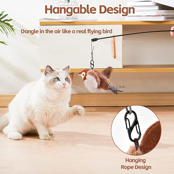 Flappy Bird Cat Toy for Indoor Cats, Chirping Flapping Wings Bird, Interactive Catnip Toys, Plush Kitten Exercise Toys (Sparrow)
