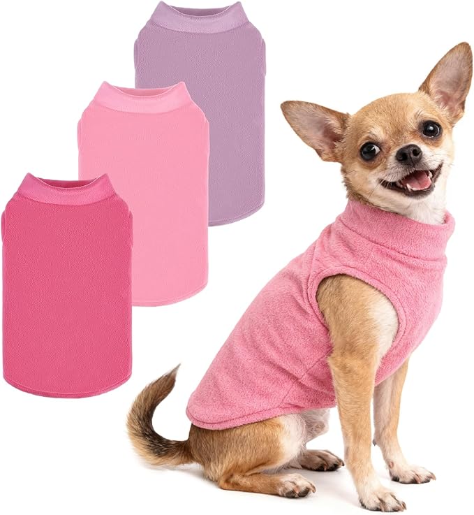 PUPTECK 3 Pack Fleece Dog Sweaters Winter Coat for Small Dogs, Pullover Jacket Pet Cat Fall Clothes Puppy Sweatshirt Soft Warm Vest for XS S Medium Dogs, Fuchsia&Pink&Purple, S