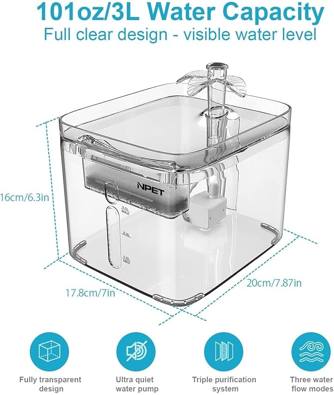 Pet Fountain Cat Water Fountain, 3L Automatic Pet Drinking Fountain Dog Water Dispenser with QuadrupleAction Filter Pet Water Dispenser (Color : with Sensor Switch) (Clear)