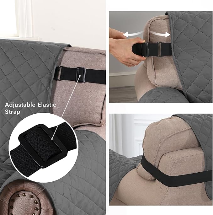 H.VERSAILTEX Reversible Sofa Cover Couch Cover for 3 Cushion Couch Water Resistant Sofa Cover for Living Room Quilted Furniture Washable Couchs Protector(Oversized Sofa, Charcoal Grey)