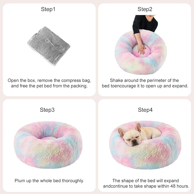 Dog Calming Beds for Small Medium Large Dogs - Round Donut Washable Puppy Dog Bed, Anti-Slip Faux Fur Fluffy Donut Cuddle Anxiety Cat Pet Bed(20'' Color)
