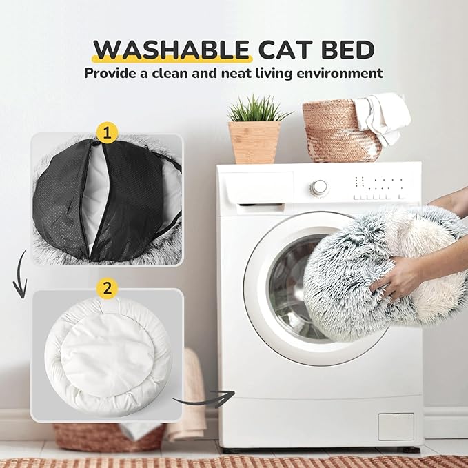 CATISM 31.5" Lx31.5 W Large Cat Beds for Indoor Cats Dogs - Cat Bed Calming Nest, Self Warming Cave, Cozy Pod for Cats or Dogs, Removable Washable Cove with Non-Slip Bottom for Large Cats Dogs