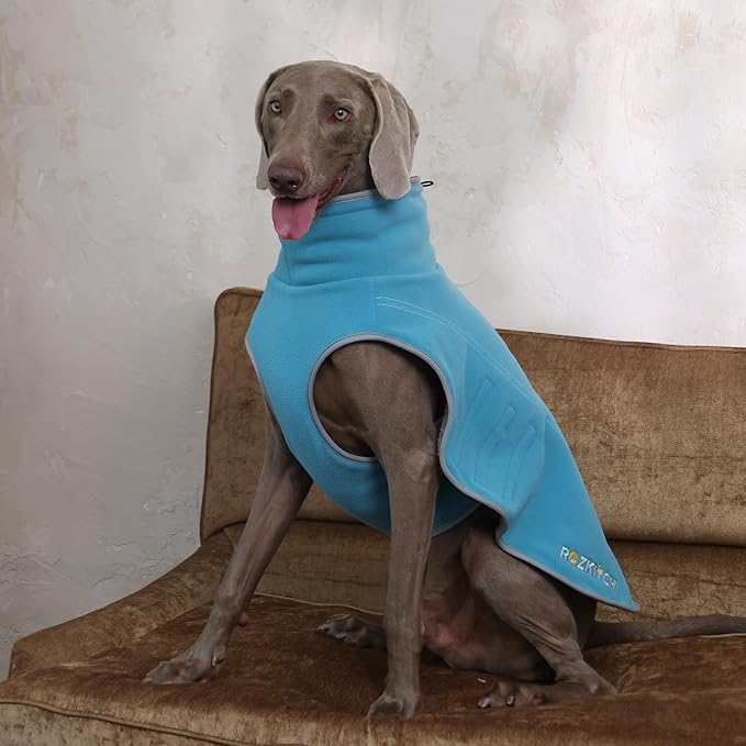 ROZKITCH Reversible Dog Coat Fleece Jacket, Adjustable Double-Sided Plush Sweatshirt Keep Pets Warm in Winter Hiking Climbing Walking Bluegreen L