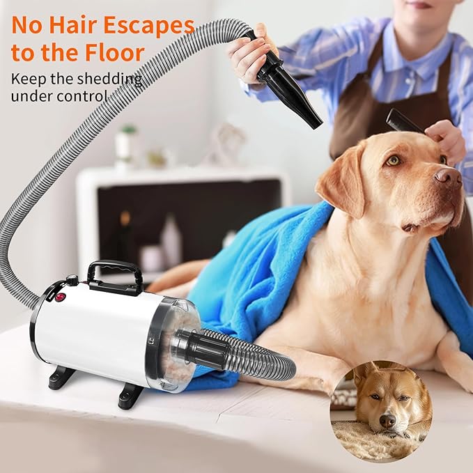 Dog Vacuum & Dryer for Shedding Grooming,5.2HP/ 3800W Dog Grooming Kit,Adjustable Speed and Temperature with 5 Nozzles