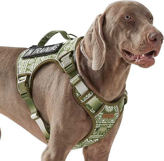Green Dog Harness for X-Large Dog Breeds, No Pull Adjustable Pet Harness with Handle, Reflective K9 Military Service Dog Vest for Walking Hiking Training, Green Ethnic, XL