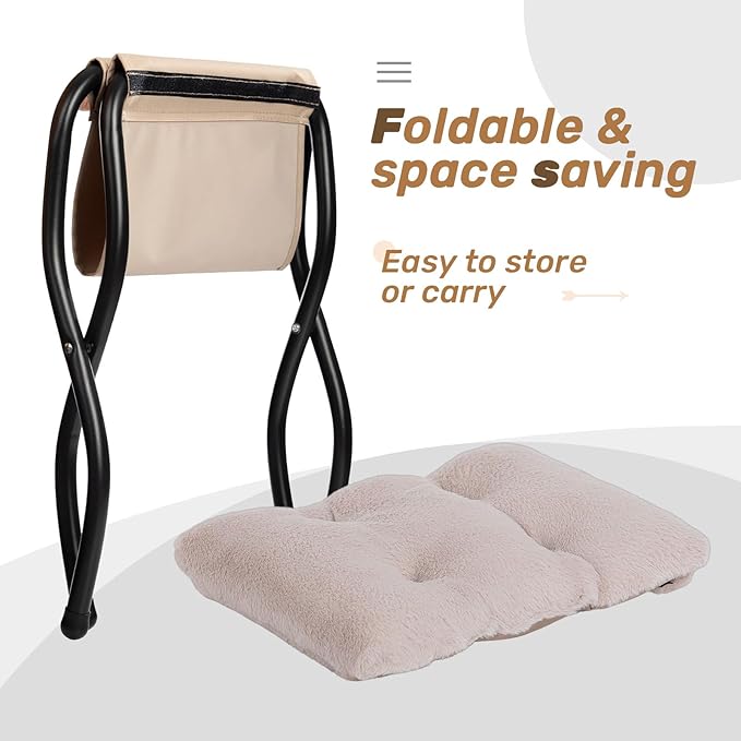 HollyHOME Lazy Chair with Foldable Ottoman, Accent Comfy Lounge Armchair and Folding Footrest Stool, Leisure Sofa Reading Chair and Footstool for Living Room, Bedroom, Dorm,Faux Fur Light Camele