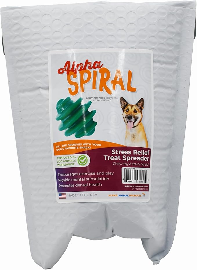 Alpha - Spiral - Heavy-Duty Rubber Dog Enrichment Chew Toy & Treat Spreader - Choose Your Color - 4" L × 3.5" W × 3.5" H (Green)