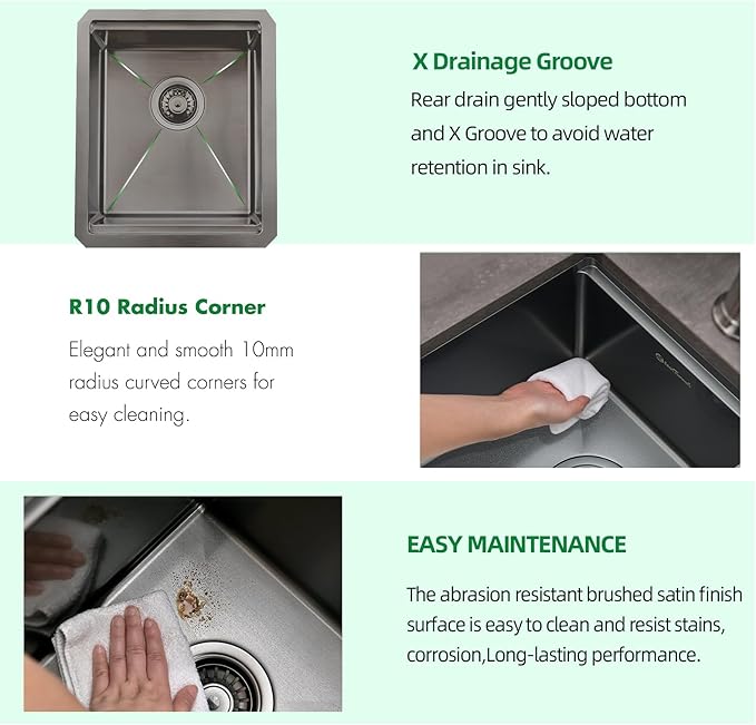 Undermount Kitchen Sink, 15 x 17 x 10 Inch Bar Sink 16 Gauge Gunmetal Black Stainless Steel Small Sink Kitchen Single Bowl Workstation Sink with Cutting Board