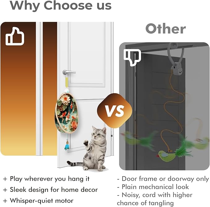 OtterVerz 11 Interactive Cat Toys for Indoor Cats, Automatic Concealed Hide and Seek Hanging Feather Cat Toy, Rechargeable Motion-Activated Enrichment Toys for Bored Adult Cats (Fish Pond Pattern