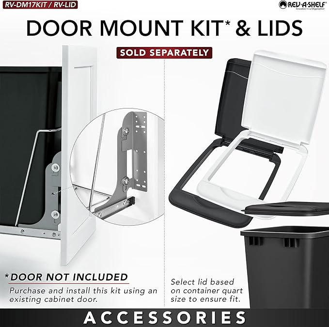 Rev-A-Shelf Steel Pullout Waste Container with Single Trash Can, 35 Quart, White - Sliding Garbage Bin System for Kitchen or Bathroom Base Cabinets, RV-12PB