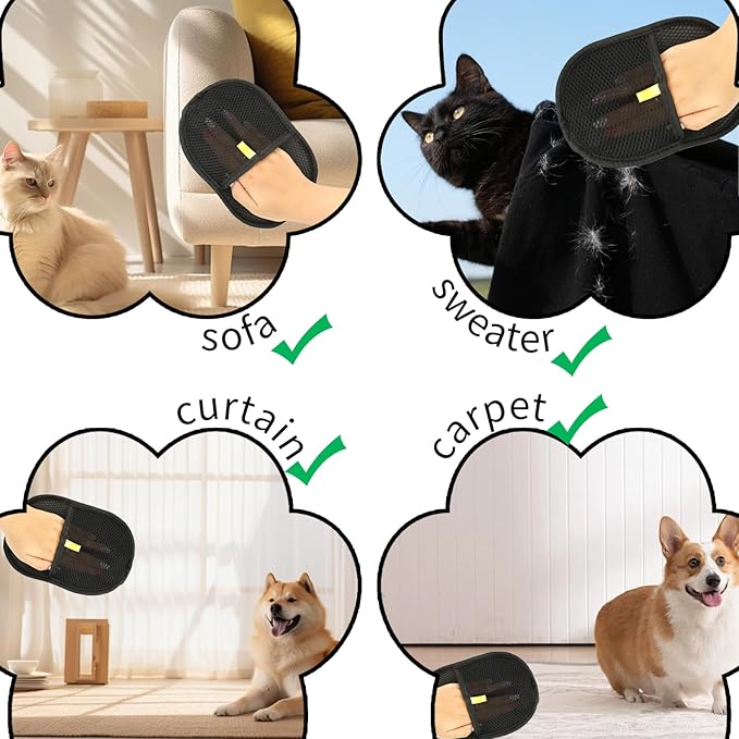 3 PCS Pet Hair Removal Gloves for Dogs & Cats - Reusable Electrostatic Magic Brush Pet Hair Remover Glove Tool for Couch, Clothing, Furniture, Carpet, Bed, Curtain, Car Seat