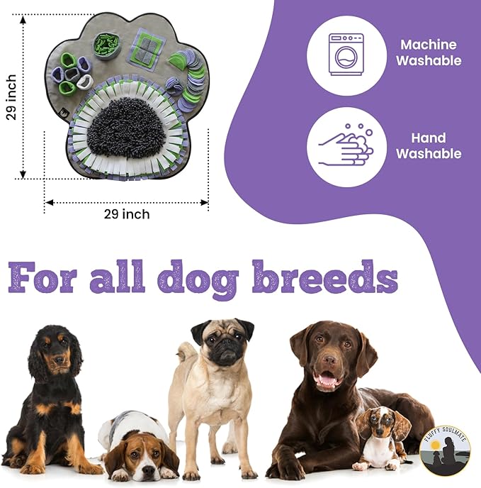 Paw Shaped Snuffle mat 29"x29" for Small, Medium, Big Size Dogs, Cats; Interactive Slow Feeding Sniffing mat for Mental Stimulation, Puzzle Toy for Encourages Natural Foraging Skills