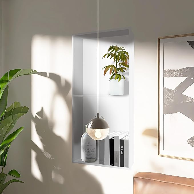 Homevacious 12"×24" Stainless Steel Shower Niche No Tile Needed White Double Shelves Bathroom Shelf Rimless Recessed Wall Niche for Bathroom Storage