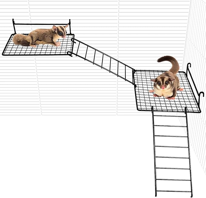BNOSDM 4 PCS Sugar Glider Toy Stainless Steel Platform Squirrel Perch with Climbing Ladder Small Animals Cage Accessories for Guinea Pig, Chinchillas, Gerbils, Mice, Rats, Mouse