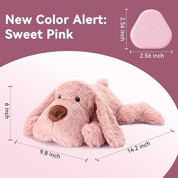 Heartbeat Puppy Toy Dog Heartbeat Toy for Anxiety Relief and Calming Aid, Heartbeat Stuffed Animal for Comfort Sleep Aid Crate Training Cuddle, Pink