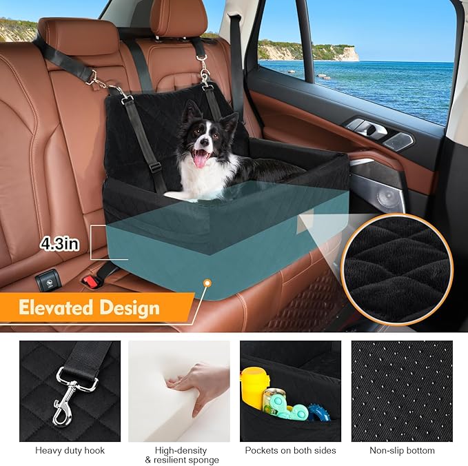 Dog Car Booster Seat for Large & Medium Dogs – Washable, Safe & Comfortable (Up to 55 lbs)