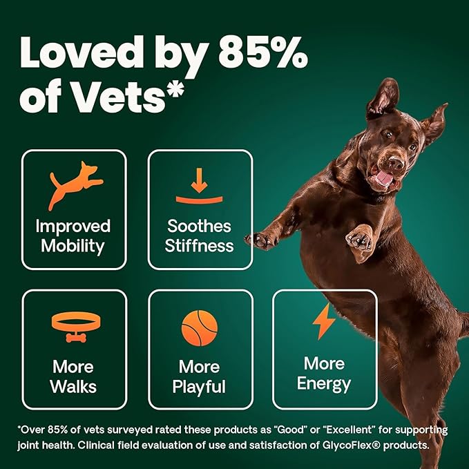 VetriScience GlycoFlex Ultimate Strength Healthy Hip and Joint – Mobility Supplement with Glucosamine for Dogs, MSM & Green Lipped Mussel, Peanut Butter, 60 Count