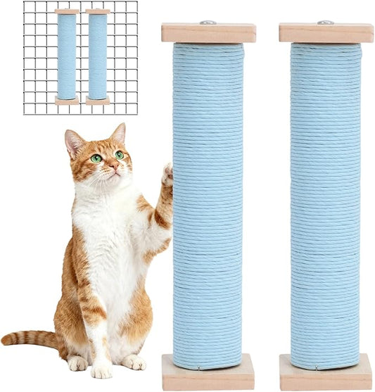 2 Pack Cat Scratching Post for Crate Cage, Wall Mounted Cat Scratcher Post with Self Groomer and Massager, Cat Cage Scratcher Pole to Scratch and Climbing 12.2x2.4in (Blue, 2 Scratching)