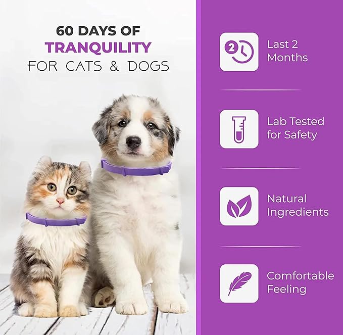 Calming Collars for Dog, 4 Packs, Dog Pheromone Calm Collars Help Dogs Calm Down, Stress Separation Suitable Dogs Last 60 Days Relieve per Box Collar Size 24.5 inch Color Gray