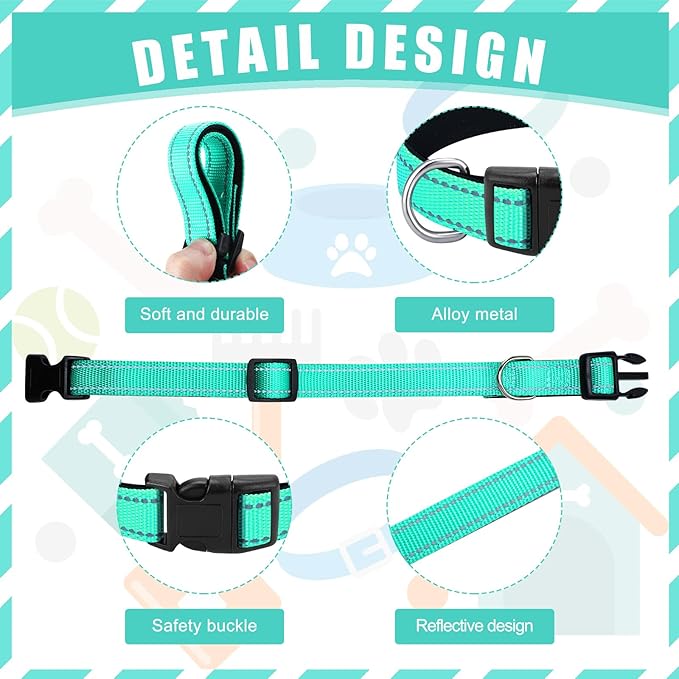 6 Pcs Reflective Dog Collar Soft Padded Breathable Adjustable Nylon Pet Collar with Safety Locking Buckle for Dogs Cats Puppy Pets Accessories(Small,Bright Color)