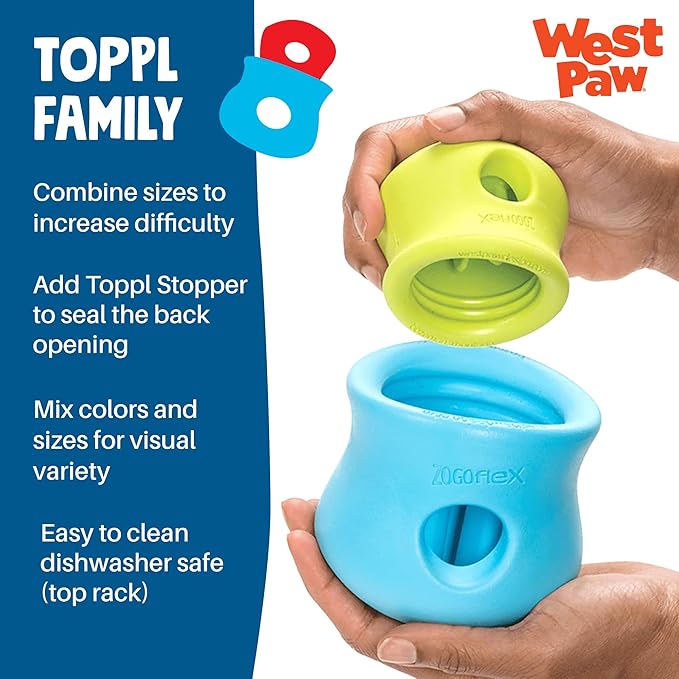 WEST PAW Zogoflex Toppl Interactive Treat Dispensing Puzzle Dog Toy for Mental Stimulation & Enrichment-Holds Kibble & Treats-Lickable, Freezable & Dishwasher Safe-Made in USA-Small-Clover Green