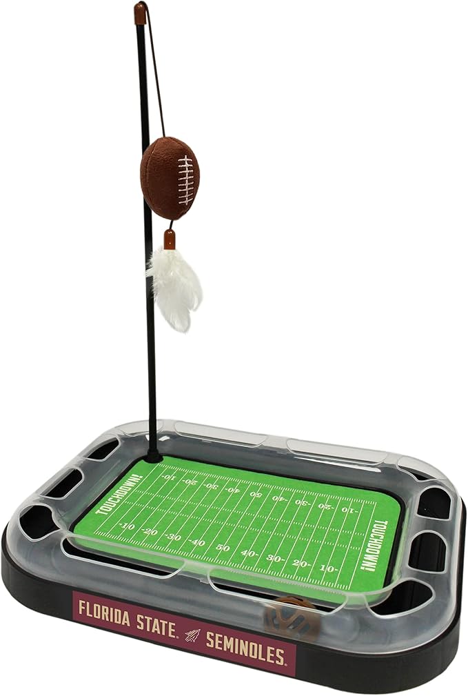Pets First 5-in-1 Cat Toy: Interactive Cat Scratcher with Catnip Filled Plush Football & Feathers