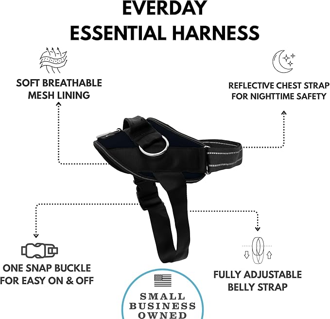 ShawnCo Essential Dog Harness, No-Pull Pet Vest with 3 Leash Clips, No Choke, Reflective, Adjustable and Padded, for Easy Walking and Training for Small, Medium and Large Dogs (Midnight, M)