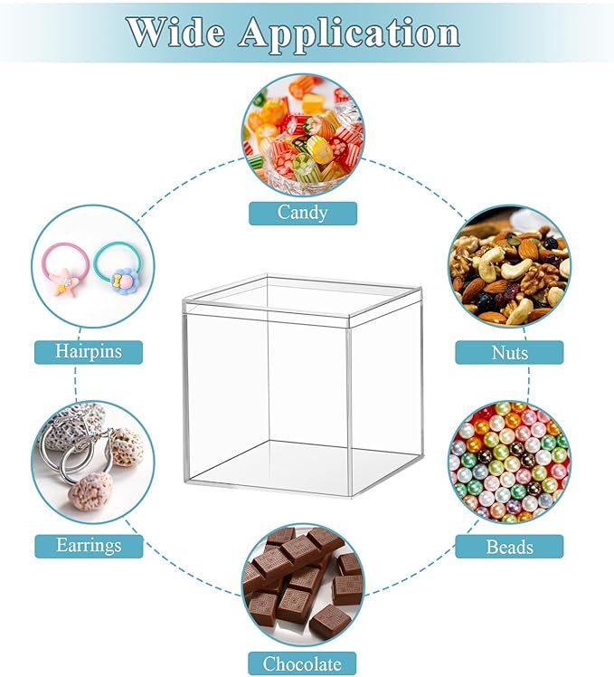 12 Pcs Clear Acrylic Box with Lid, Decorative Plastic Display Box, Acrylic Gift Boxes Mini Acrylics Containers Tiny Square Boxes Clear Storage Containers for Candy Jewelry Cosmetics 3x3x3 Inch