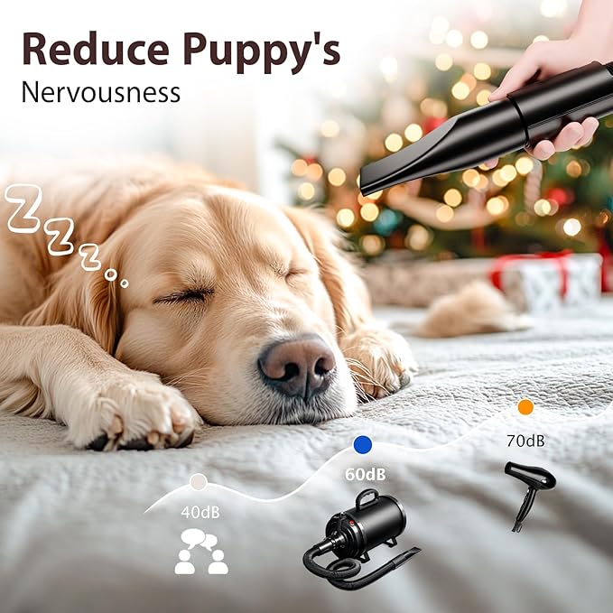 Dog Dryer Pet Hair Blower High Velocity for Grooming, Blow 3800W/5.2HP for Large Dogs Sechoir Pour Chien with Stepless Adjustable Speed, 4 Different Nozzles and Dog Brush,Silver