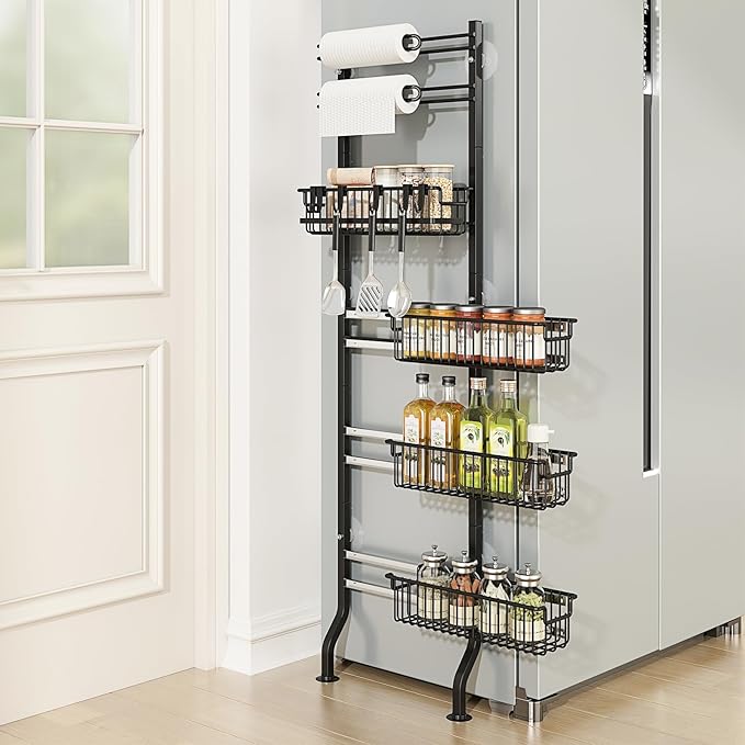 bukfen 6-Tier Slim Corner Shelf,Spice Rack Next to Fridge Slim,Narrow Storage Cabinet Organizer for Kitchen,Bathroom