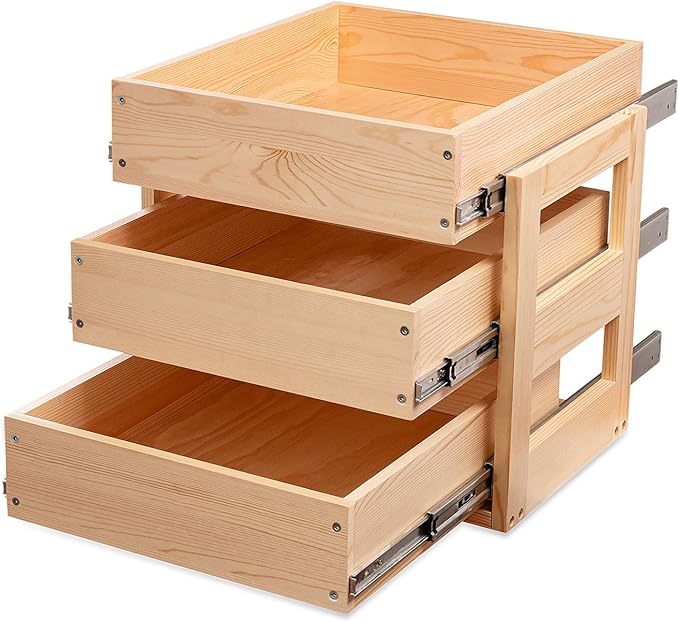 Pull Out Drawers For Cabinets, 23''W×21''D×19''H Soft Close Slide Out Wood Shelves Storage Organizer for Kitchen, 3-Tier, Finished, Heavy-Duty, Bottom Assembly