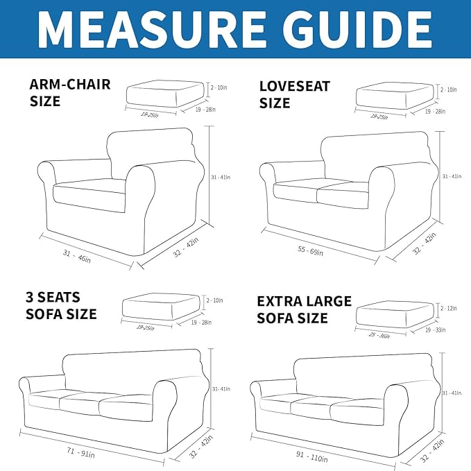XINEAGE 2025 New 4 Pieces Extra Large Couch Covers for 3 Cushion Sofa Super Stretch Sofa Cover for 3 Large Seat Cushion Universal Slip Cover for Living Room (Light Gray), 91"-110"(3 Cushions)