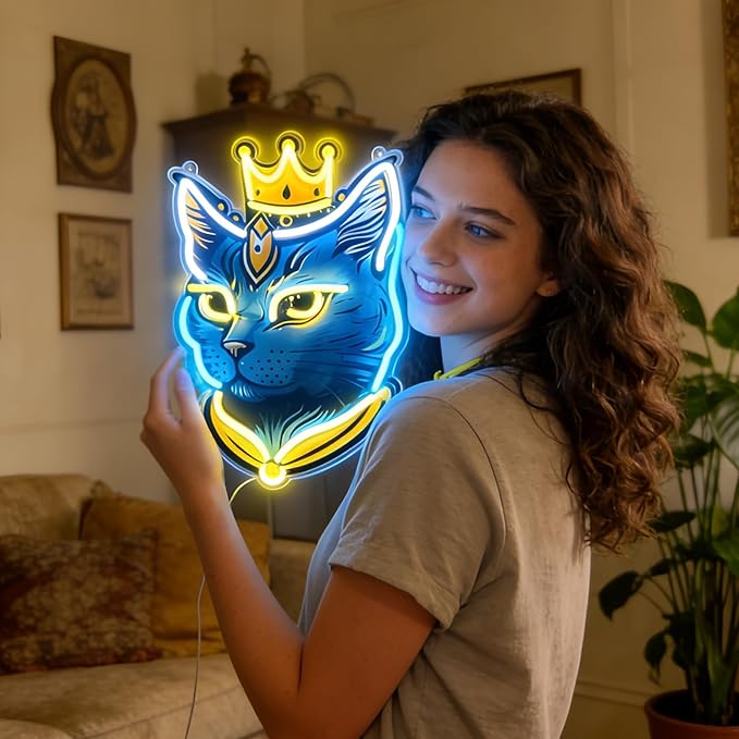 Cat Neon Sign - LED Signs for Wall, Room Decor for Women & Man Cave Decor, Cat Gifts for Women, USB-Powered Neon Sign with Dimmable 9-Level Brightness for Bedroom Living Room