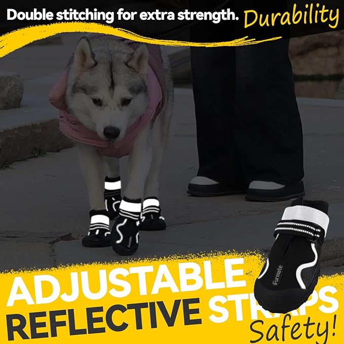 Dog Shoes for Large Small Medium Dogs,Dog Booties for Indoor Hardfloors Anti-Slip,Reflective Strip Waterproof Dog Boots & Paw Protectors for Outdoor Walking Hot Pavement,Winter Snow (Black-1)