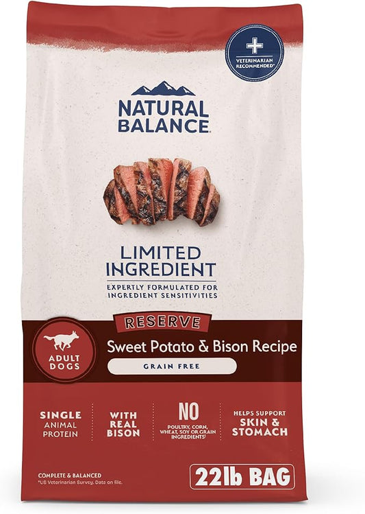 Natural Balance Limited Ingredient Adult Grain-Free Dry Dog Food, Reserve Sweet Potato & Bison Recipe, 22 Pound (Pack of 1)