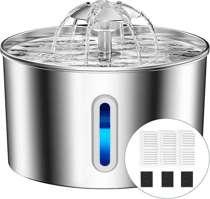 FetchMart Stainless Steel Cat & Dog Water Fountain — 74oz/2.2L | Ultra Silent, 3-Stage Filter