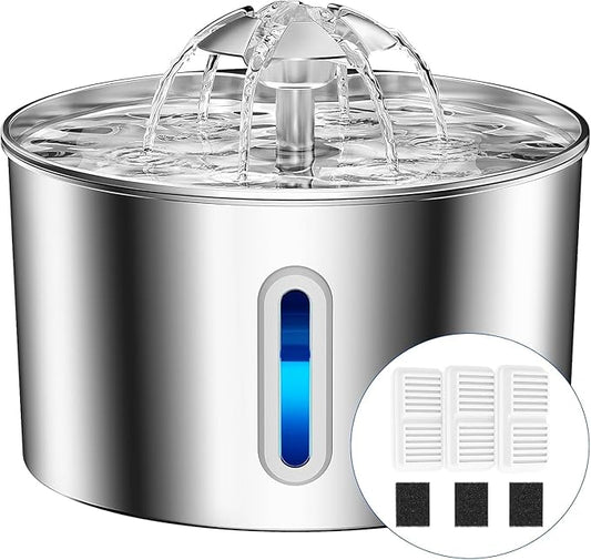 FetchMart Stainless Steel Cat & Dog Water Fountain — 74oz/2.2L | Ultra Silent, 3-Stage Filter