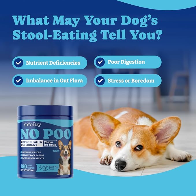 No Poo Chews for Dogs, Coprophagia Deterrent, Stool Eating Deterrent - with Probiotics, Fiber Blend, Natural Deterrent - Digestive Health & Immune Support - 180 Soft Chews, Duck & Pear Flavor