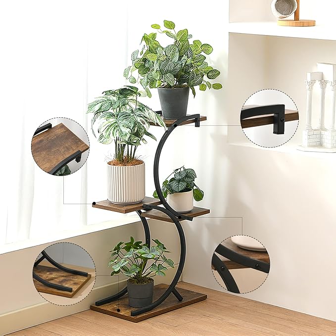 CHPHI 4 Tier Plant Stand Indoor, Space-Saving Planter Shelves Flower Pot, Tiered Wrought Metal Flower Shelf Plants Holder Display Rack, Flower Pot Holder Shelf for Living Room, Patio, Balcony