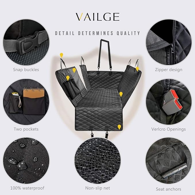 Vailge X-Large Dog Car Hammock, 100% Waterproof with Mesh Window, Scratch Prevent Anti-Slip Car Seat Covers for Back Seat