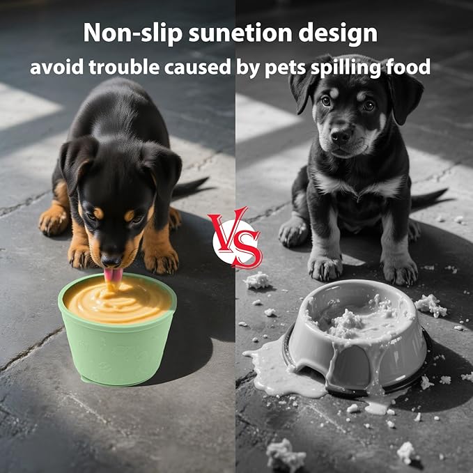 Dog Slow Feeder Lick Bowl - Non-Slip Licking Treat Dispenser for Small Medium Large Dogs, Promotes Anxiety Relief & Prevents Choking, Easy to Clean Feeding Bowl (Green, L)