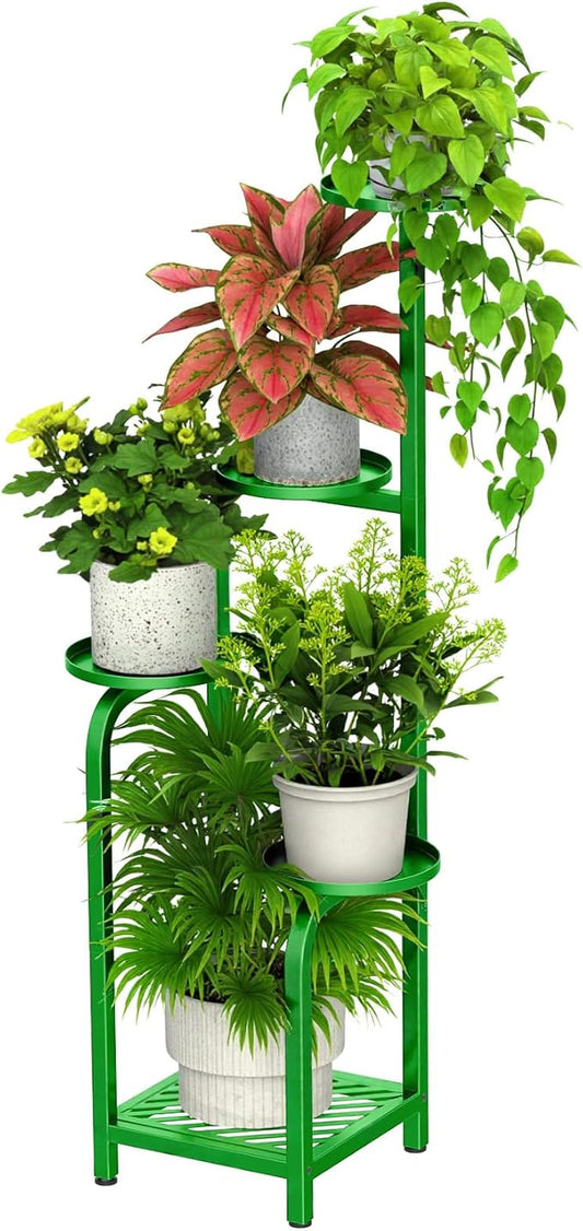 TOSKING 5 Tier Tall Plant Stand Indoor Outdoor, Heavy Duty Corner Shelf for Plants & Christmas Home Decor, Space Saving 3.9FT Metal Flower Pot Stand for Balcony, Garden, Living Room, Patio (Green, 47in)