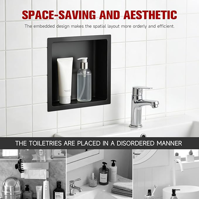 No Tile Needed Shower Niche 13"X 13", Bathroom Wall Niche Single Shelf, Stainless Steel Shower Niche for Bathroom, Kitchens, Balconies