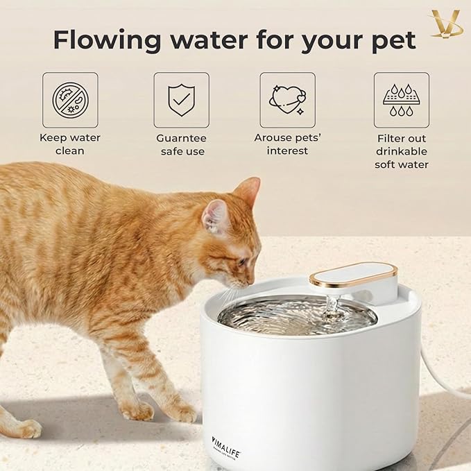 VIMALIFE Cat Dog Water Fountain, 3L/101oz for Dogs & Cats Automatic Water Dispenser, Food Grade Pet Drinking Fountain with Filter System, Quiet & Easy Clean, White