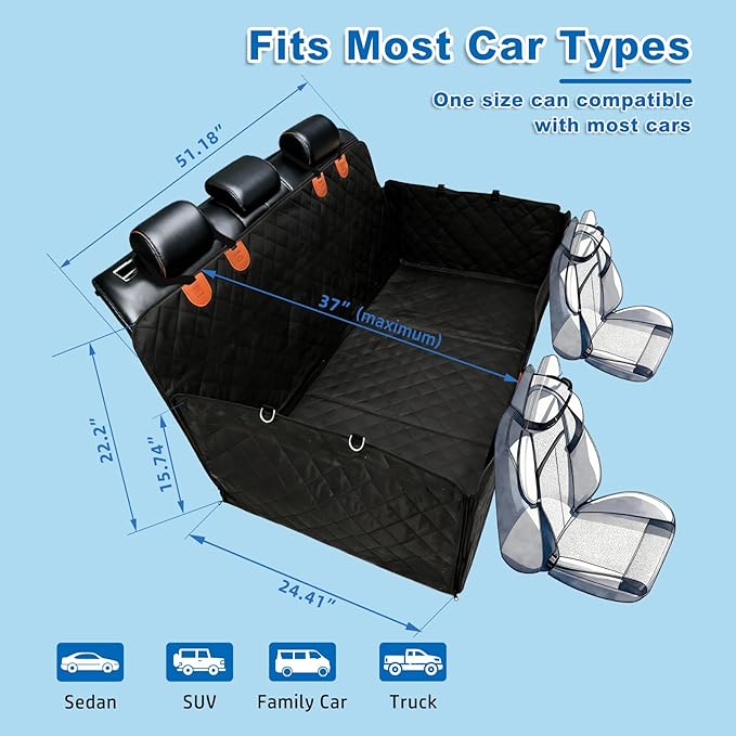 Dog Car Seat Cover for Back Seat - Waterproof and Anti-Slip Car Dog Seat Cover, with Hammock Design for Safe and Comfortable Travel, Suitable for Most Cars Trucks SUVs