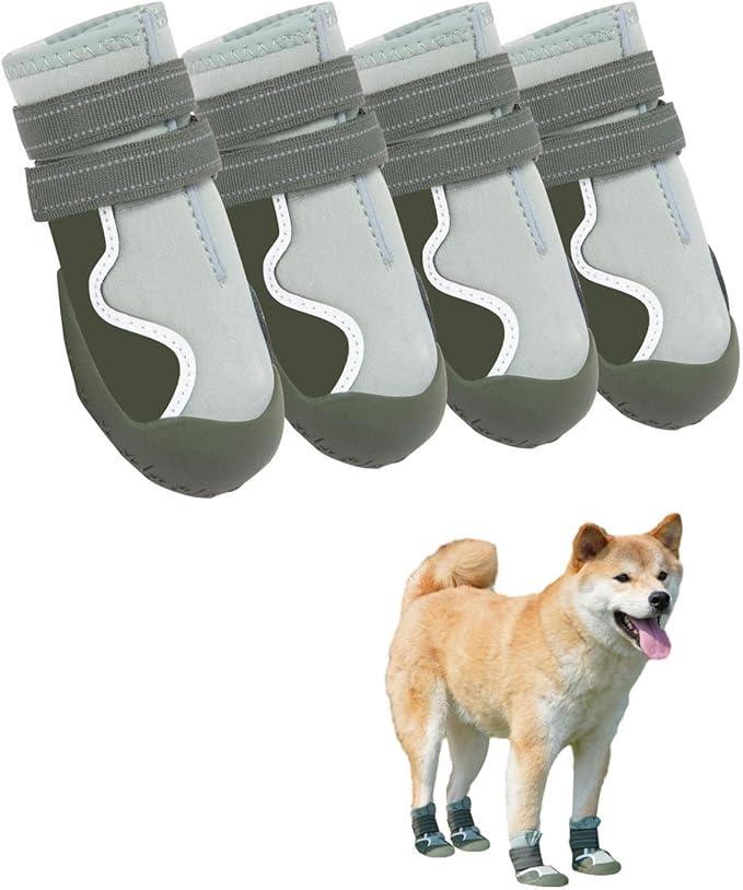 Dog Shoes Small Medium Large Size Dogs, Puppy Booties Paw Protector for Hot Pavement, Non-Slip Waterproof Rubber Reflective Strapped Boots (Green, Size 5#: (2.8 * 2.4) (L*W) for 40-55lbs)
