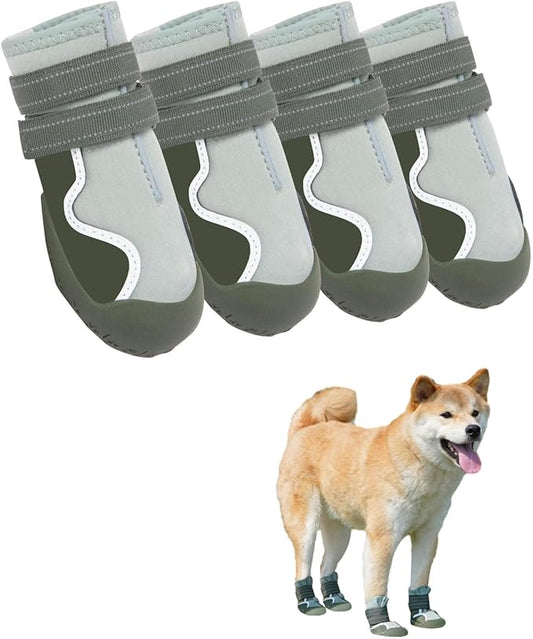 Dog Shoes Small Medium Large Size Dogs, Puppy Booties Paw Protector for Hot Pavement, Non-Slip Waterproof Rubber Reflective Strapped Boots (Green, Size 5#: (2.8 * 2.4) (L*W) for 40-55lbs)